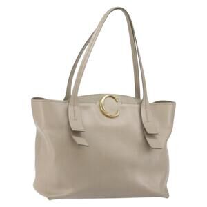 Chloe C Tote Bag Leather Beige Gold Auth am10250V
